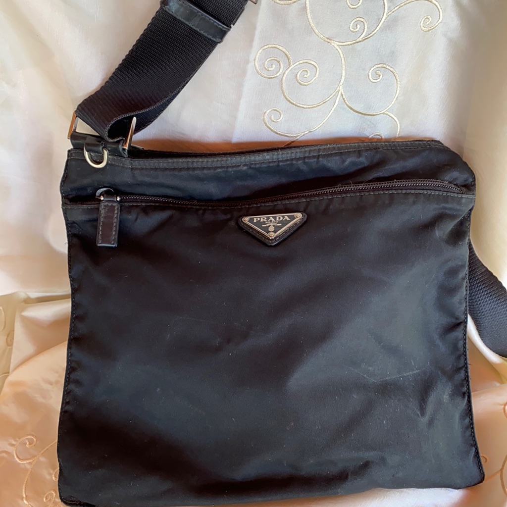 Prada Nylon & Leather Trim Hipster Handbag